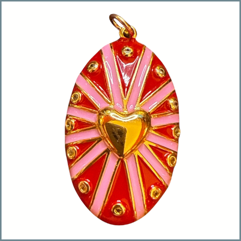 Large Enamel (Pink Stripes/Red Heart) Charm