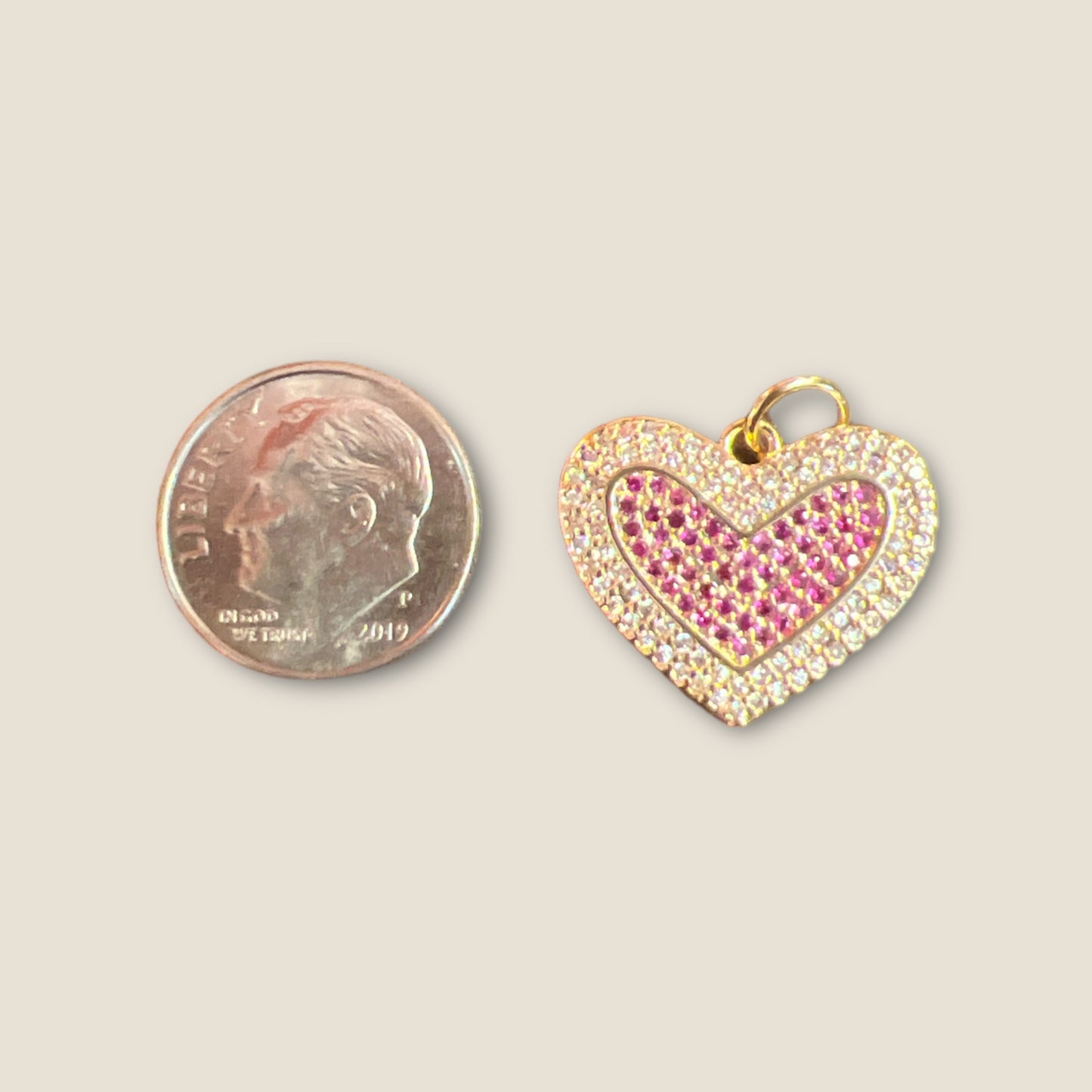White & Hot Pink Zircon Heart Charm