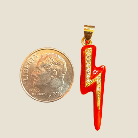 Red Enamel Embellished Lightning Bolt Charm