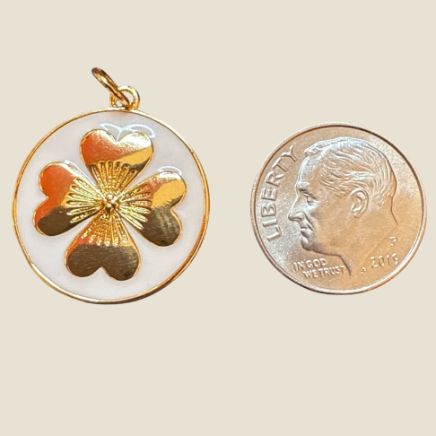 White Enamel 4 Leaf Clover Charm