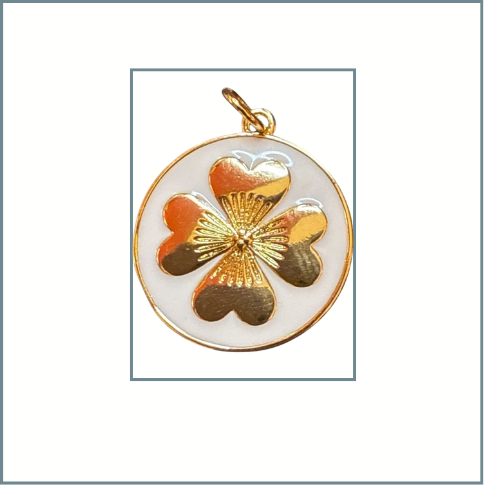 White Enamel 4 Leaf Clover Charm