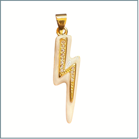 White Enamel Embellished Lightning Bolt Charm