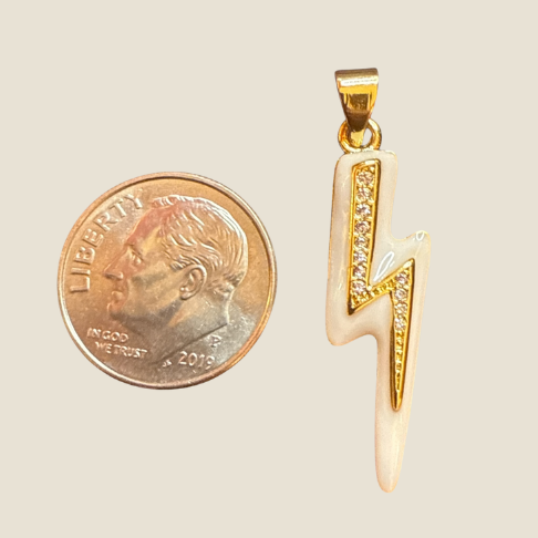 White Enamel Embellished Lightning Bolt Charm