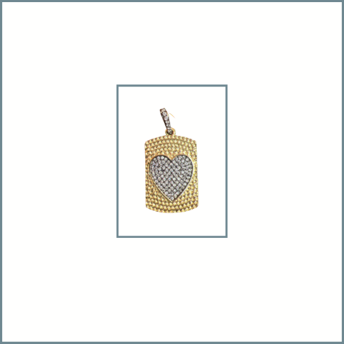 Gold and Gunplated Metal CZ Heart Tag Charm