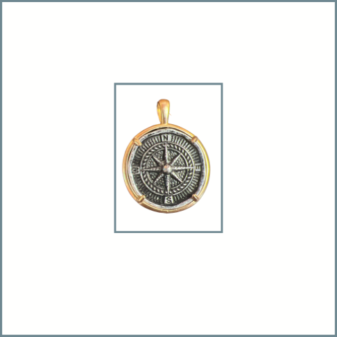 Silver Coin Compass Charm