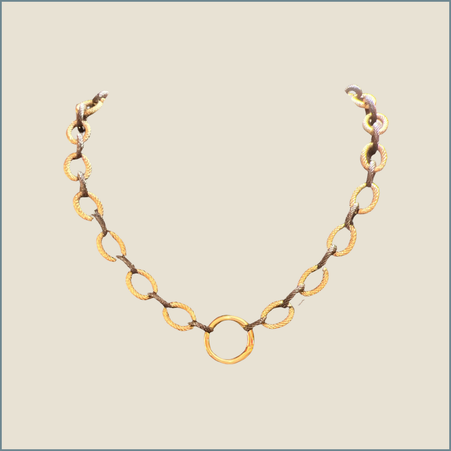 18K Gold and Rhodium Heavily Plated Mixed Metal Textured Cable Chain 12mm x 9mm with Push Gate Charm Holder