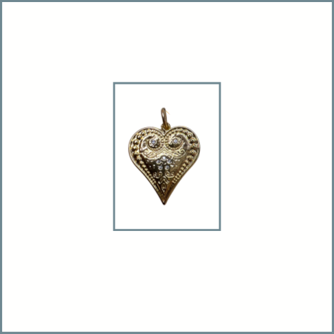 Heart with Carving and CZ Accents Charm