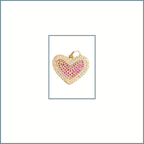 White & Hot Pink Zirocon Heart Charm