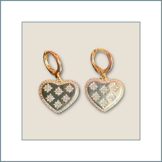 Micro Pave Star Heart Earrings