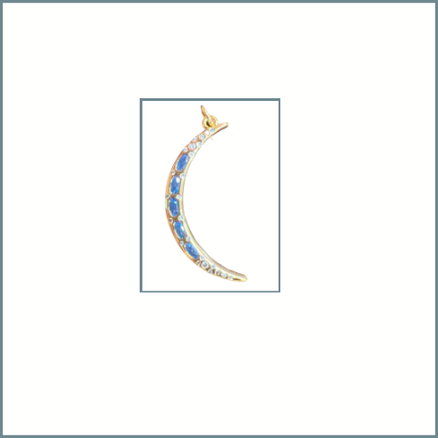 Gold Filled Clear and Blue CZ Dotted Crescent Moon charm