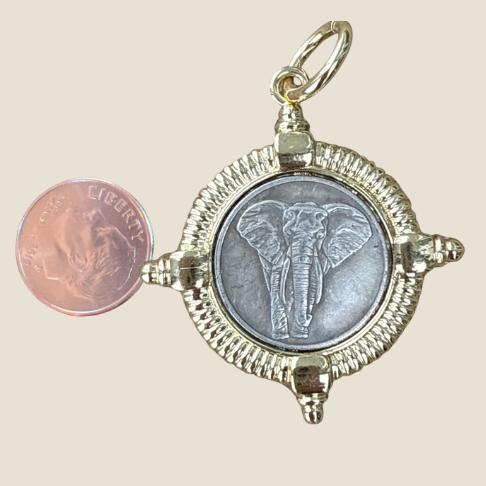Silver Coin Elephant Charm