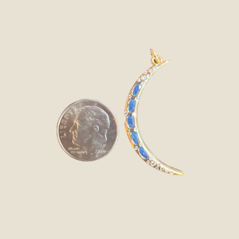 Gold Filled Clear and Blue CZ Dotted Crescent Moon charm