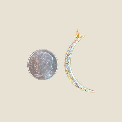 Gold Filled Clear CZ Dotted Crescent Moon Charm