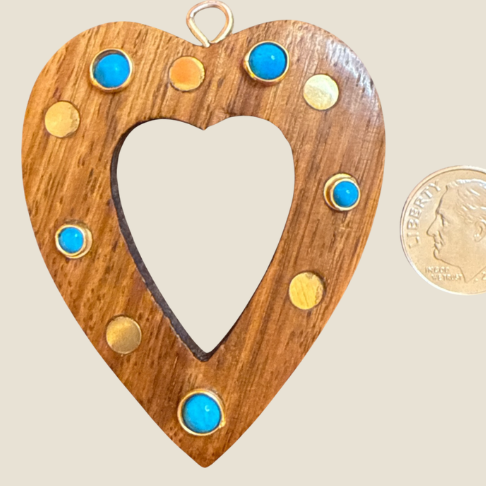 Large Wooden Heart with Turquoise Accents Charm