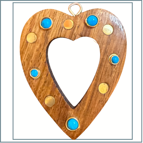 Large Wooden Heart with Turquoise Accents Charm