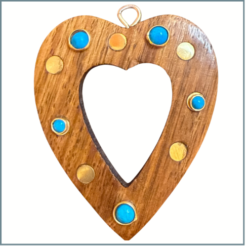 Large Wooden Heart with Turquoise Accents Charm