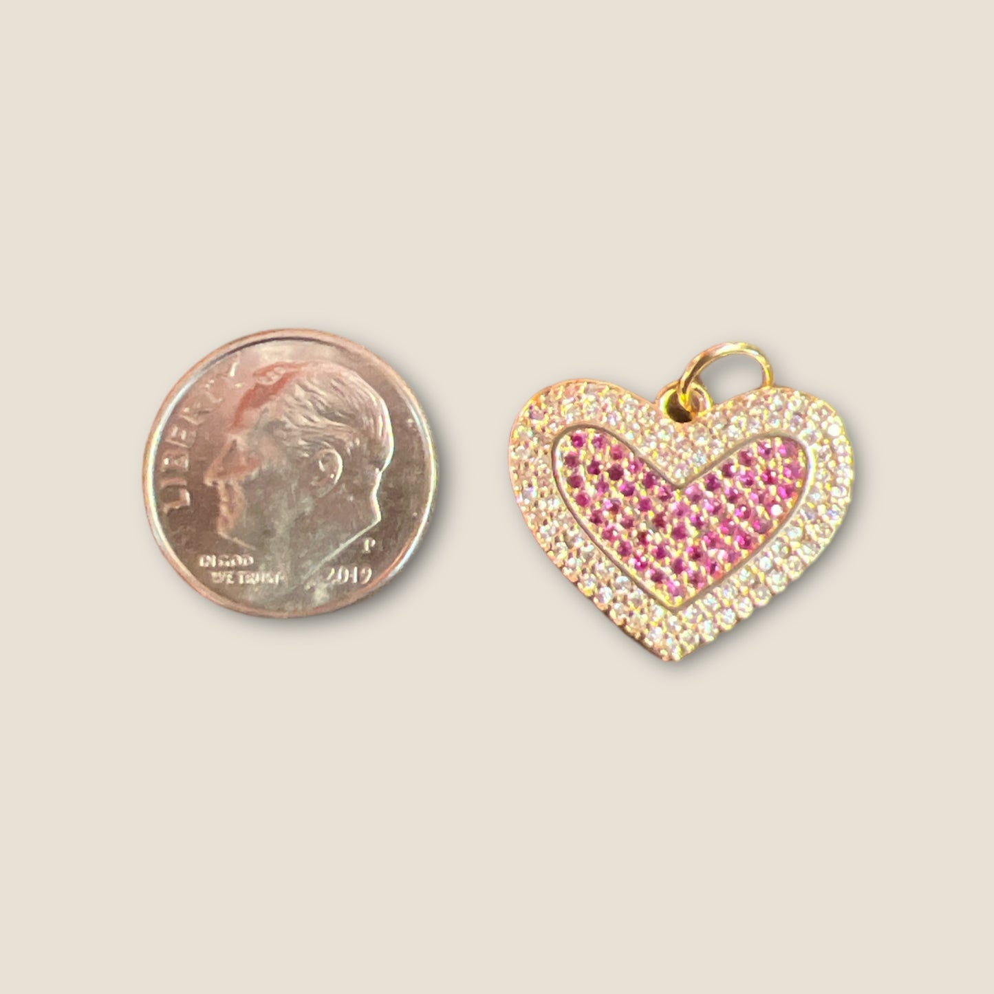 White & Hot Pink Zirocon Heart Charm