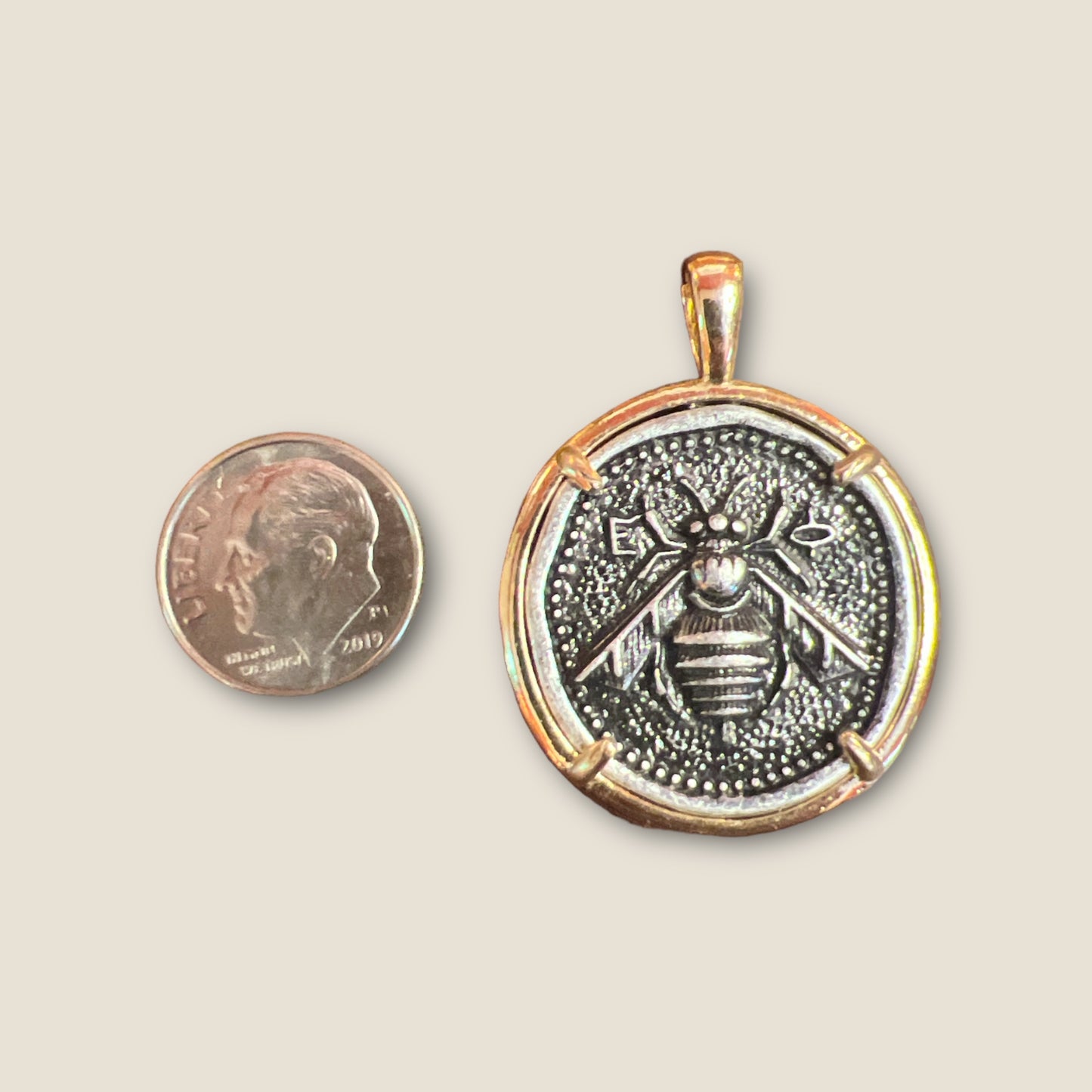 Silver Coin Bee Charm