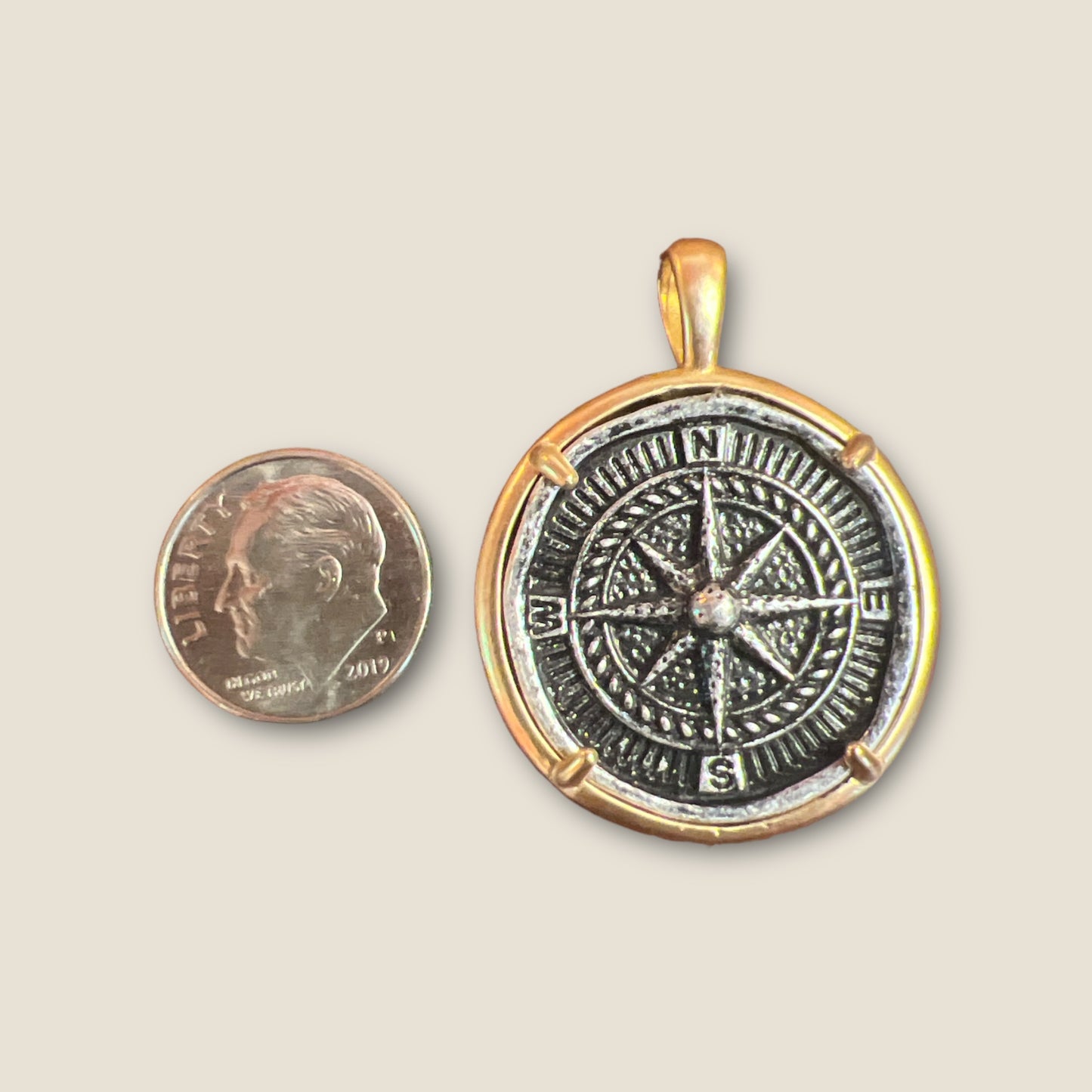 Silver Coin Compass Charm