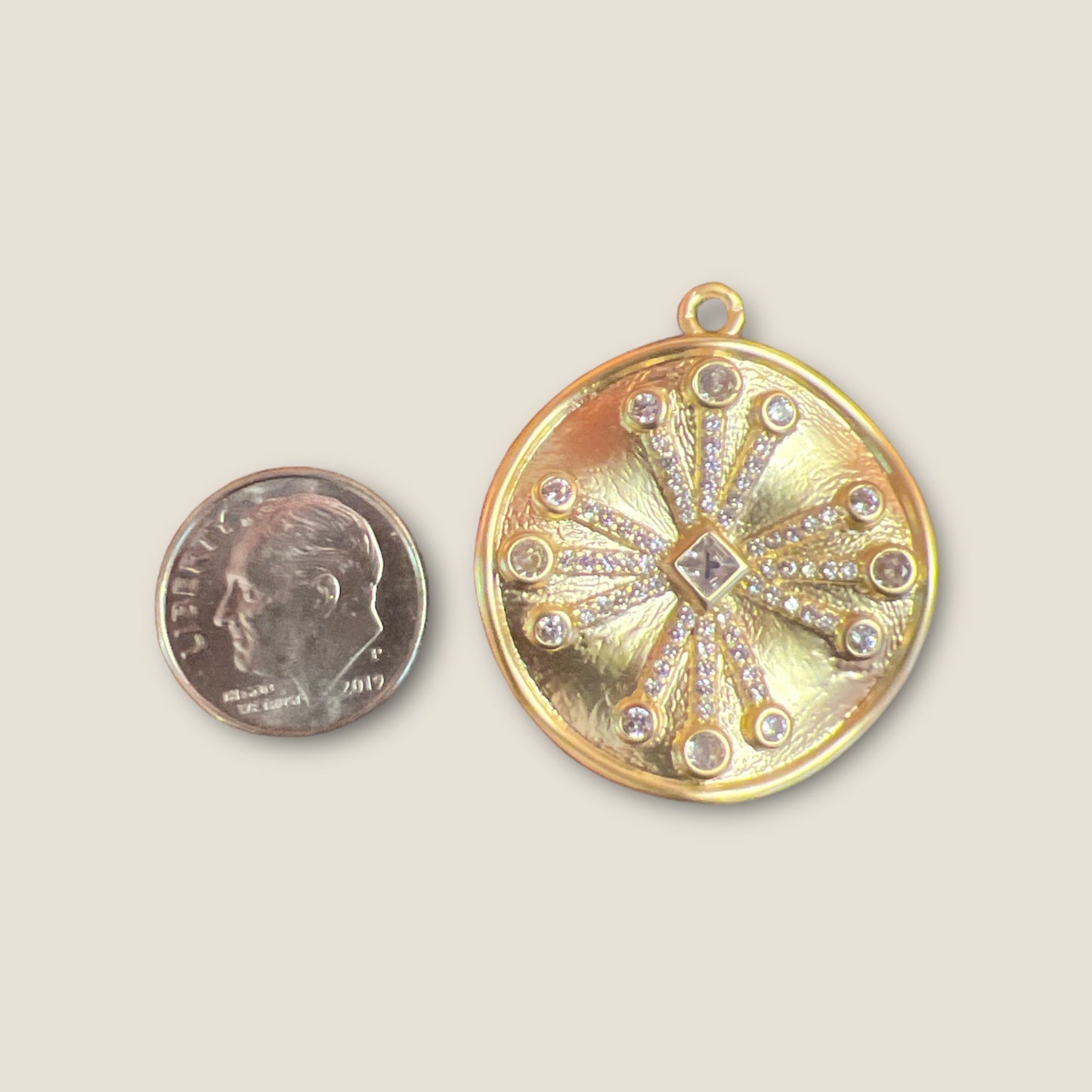 CZ Starburst Coin Charm