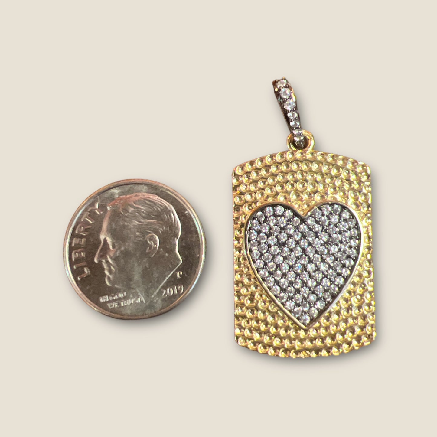 Gold and Gunplated Metal CZ Heart Tag Charm