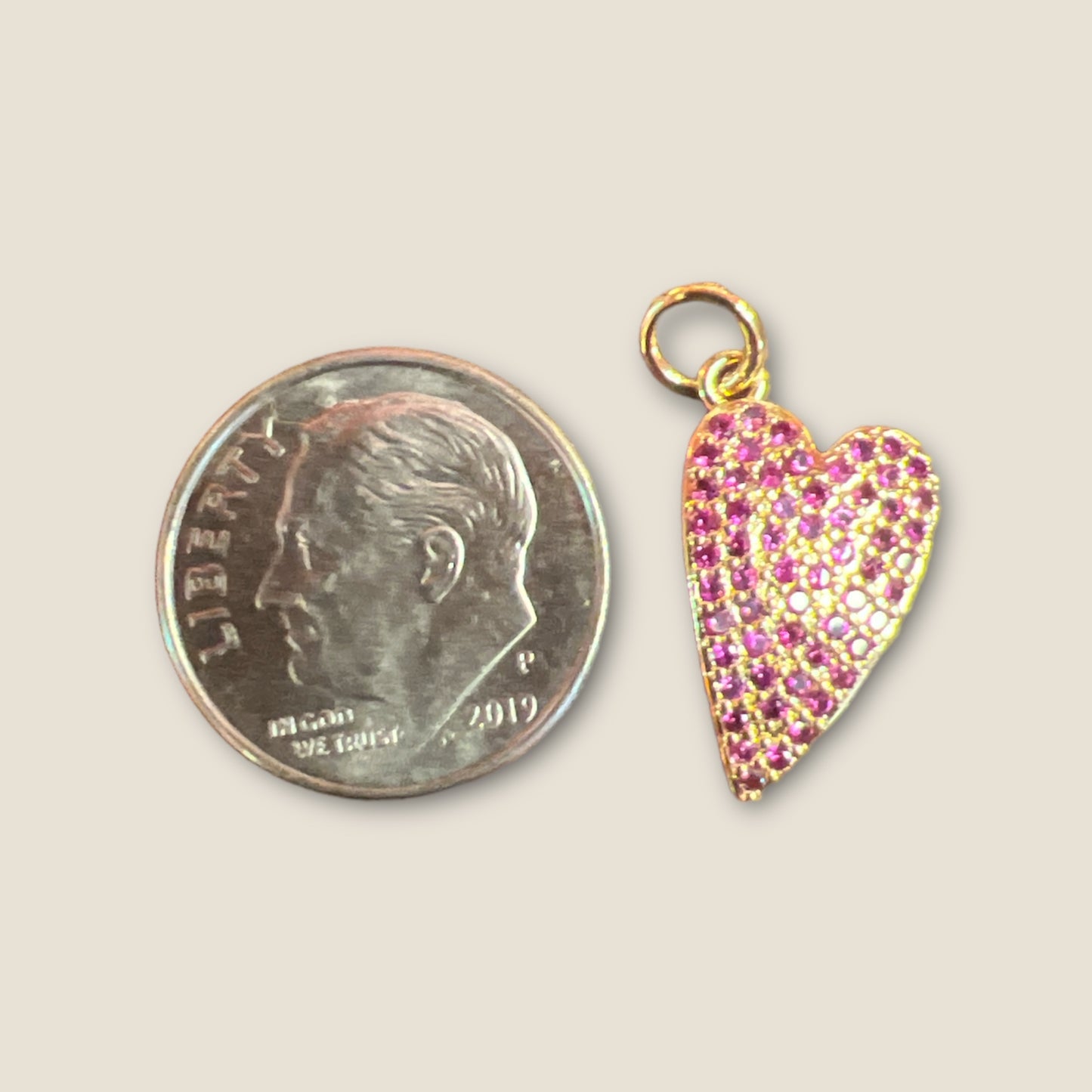 Hot Pink Zircon Heart Charm