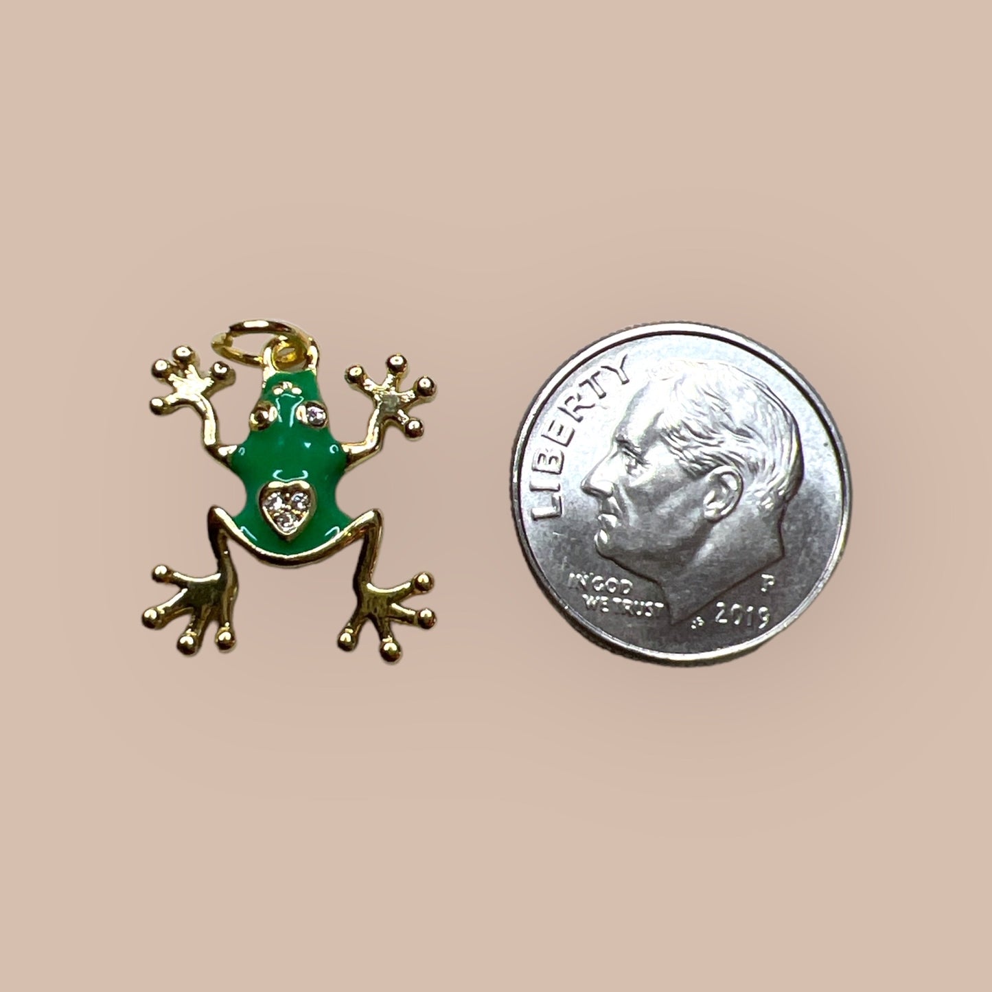 Green Enamel Frog Charm