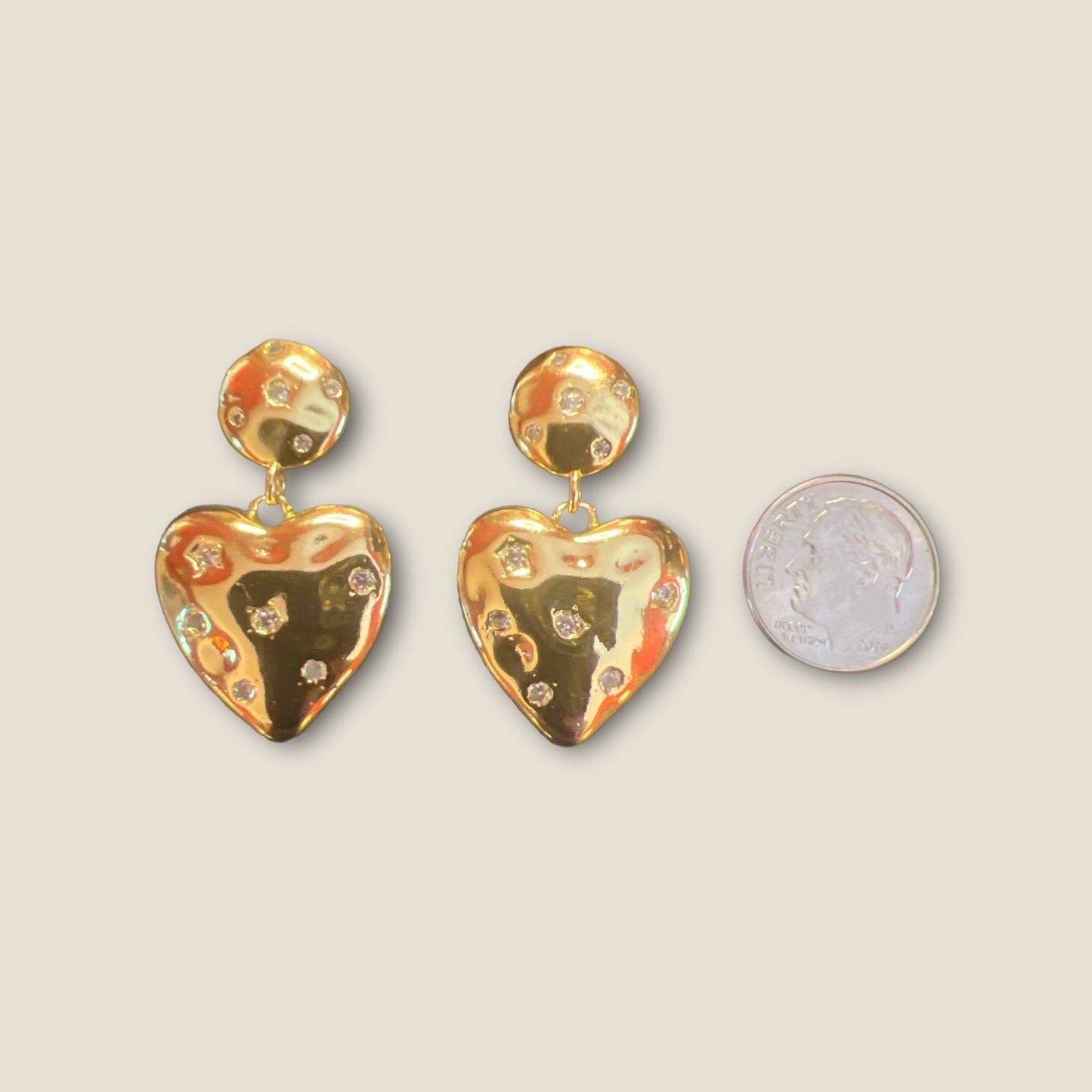 Hammered CZ Micro Pave Heart Earrings