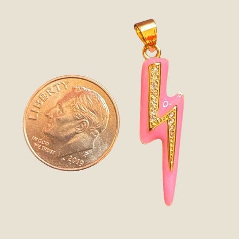 Pink Enamel Embellished Lightning Bolt Charm