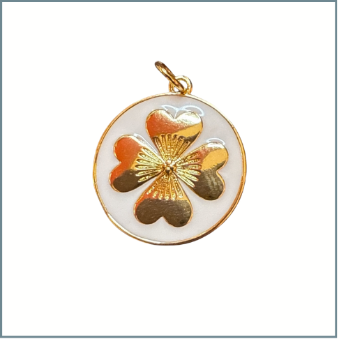 White Enamel 4 Leaf Clover Charm