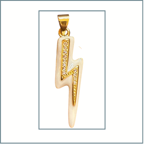 White Enamel Embellished Lightning Bolt Charm